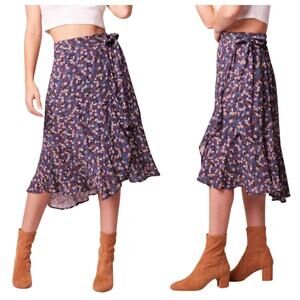 Band of the Free Linaelle Floral Wrap Midi Skirt High-Low Purple Ivory Small New